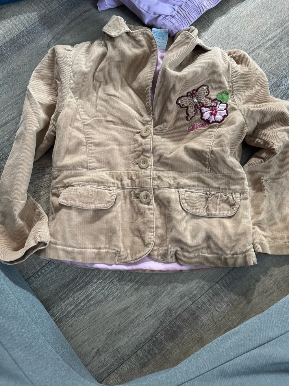 Lizzie’s McGuire Girls Beige Corduroy Blazer with Butterfly Embroidery